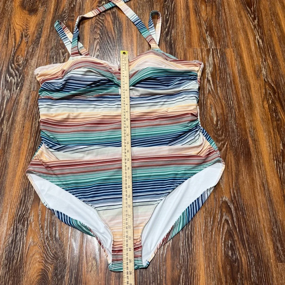 BloomChic 22-24 One Piece Swimsuit Womens Multicolor Striped Ruched Halter
